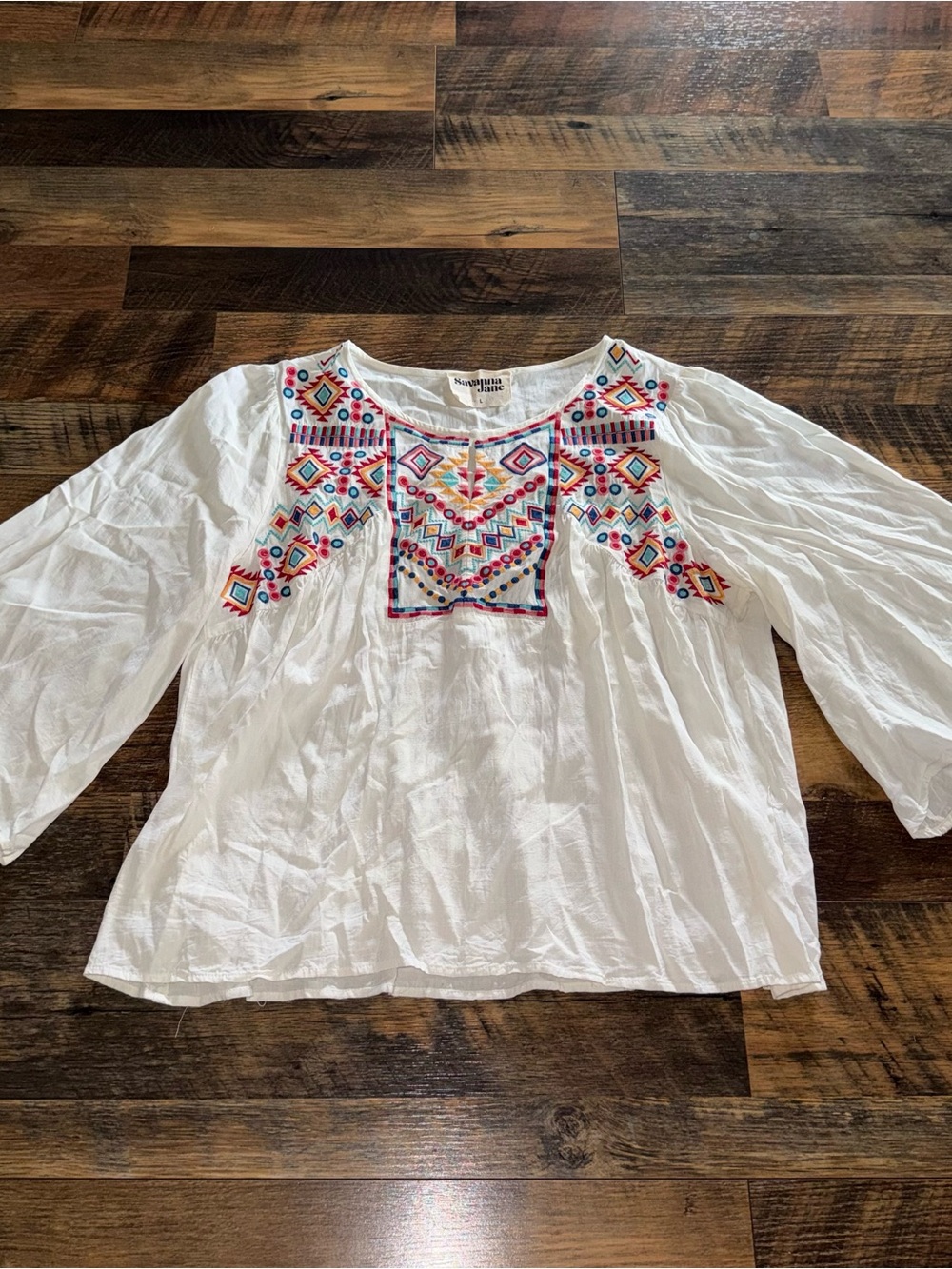 Savanna Jane White Boho Tunic with Colorful Embroidery